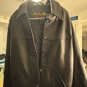 AxioM Men's Black Leather Coat, Medium jacket